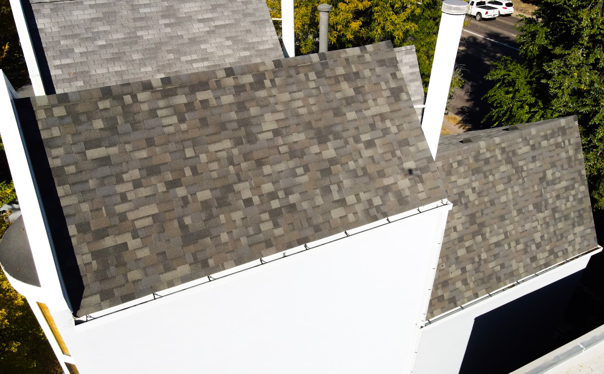 Drone view of a finished roof